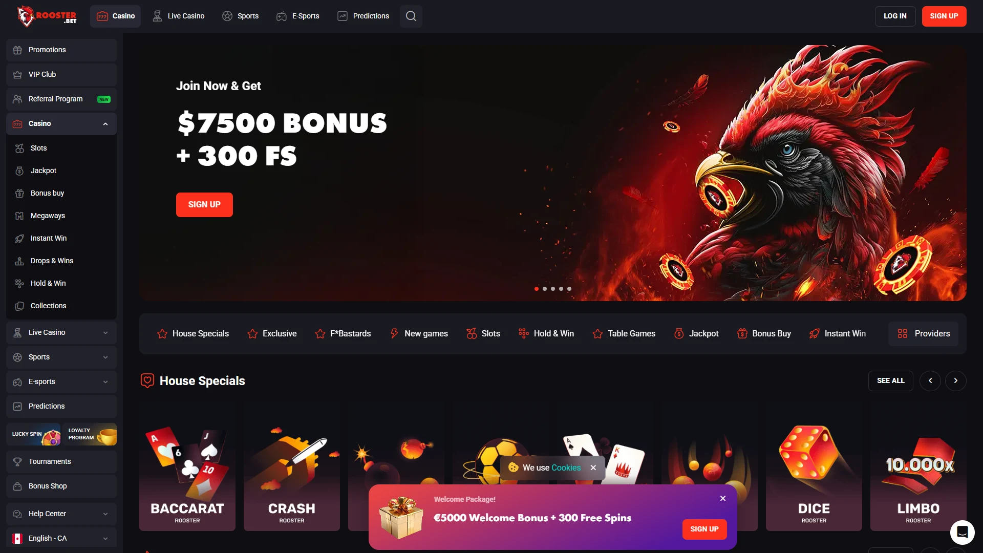 Rooster Bet game lobby