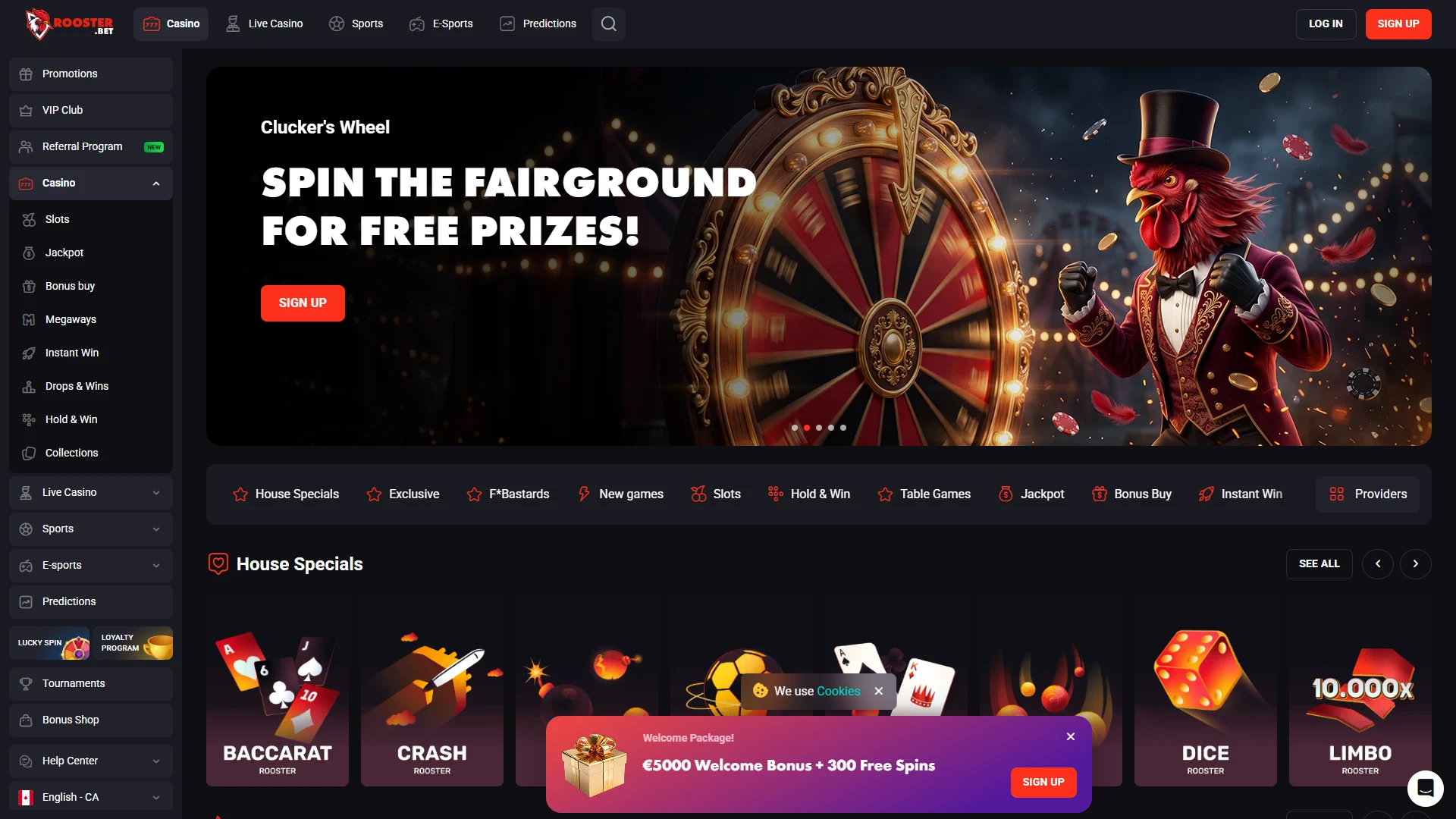 Rooster Bet homepage