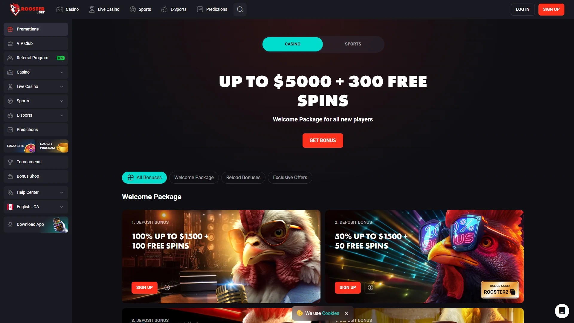Rooster Bet promotions page